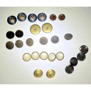 Button Lot of 17 Collectable 2 Waterbury Brass Navy 6 Daisy Brass Tone and More